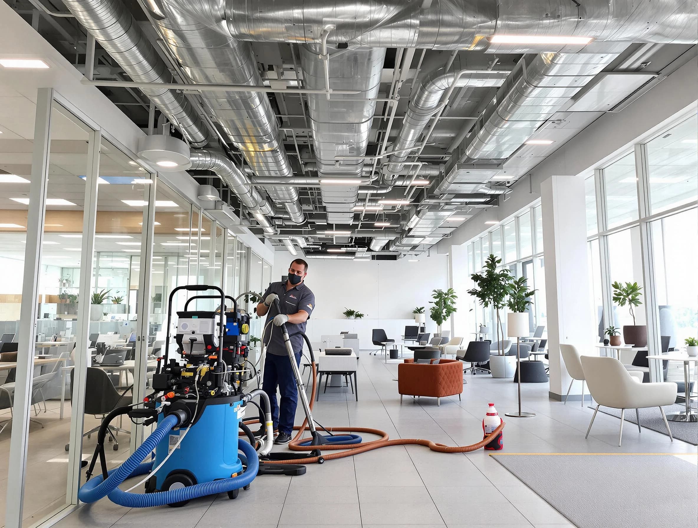 Temecula Air Duct Cleaning team conducting comprehensive commercial duct cleaning at a business location in Temecula