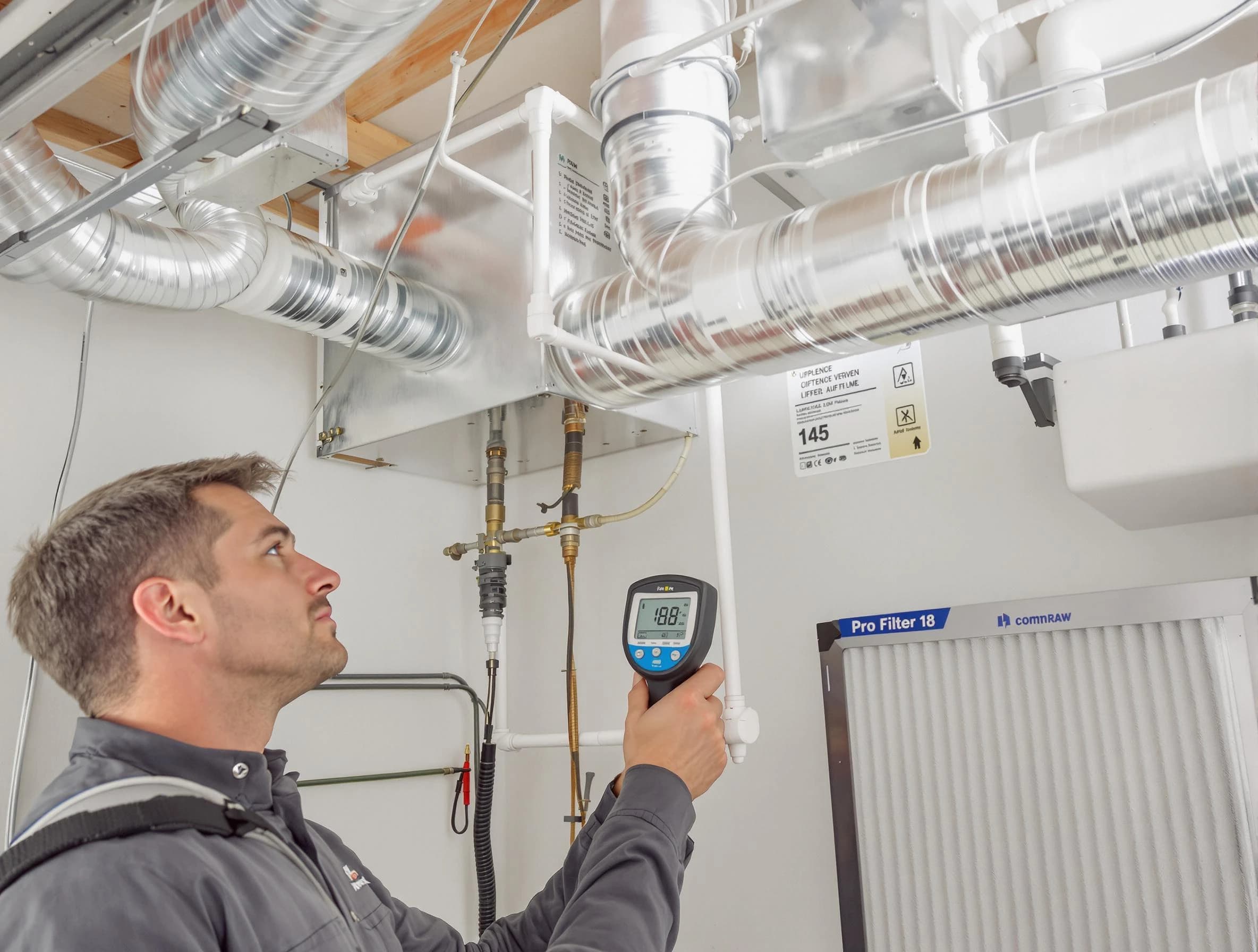 Temecula Air Duct Cleaning expert conducting detailed filter system inspection using diagnostic tools in Temecula