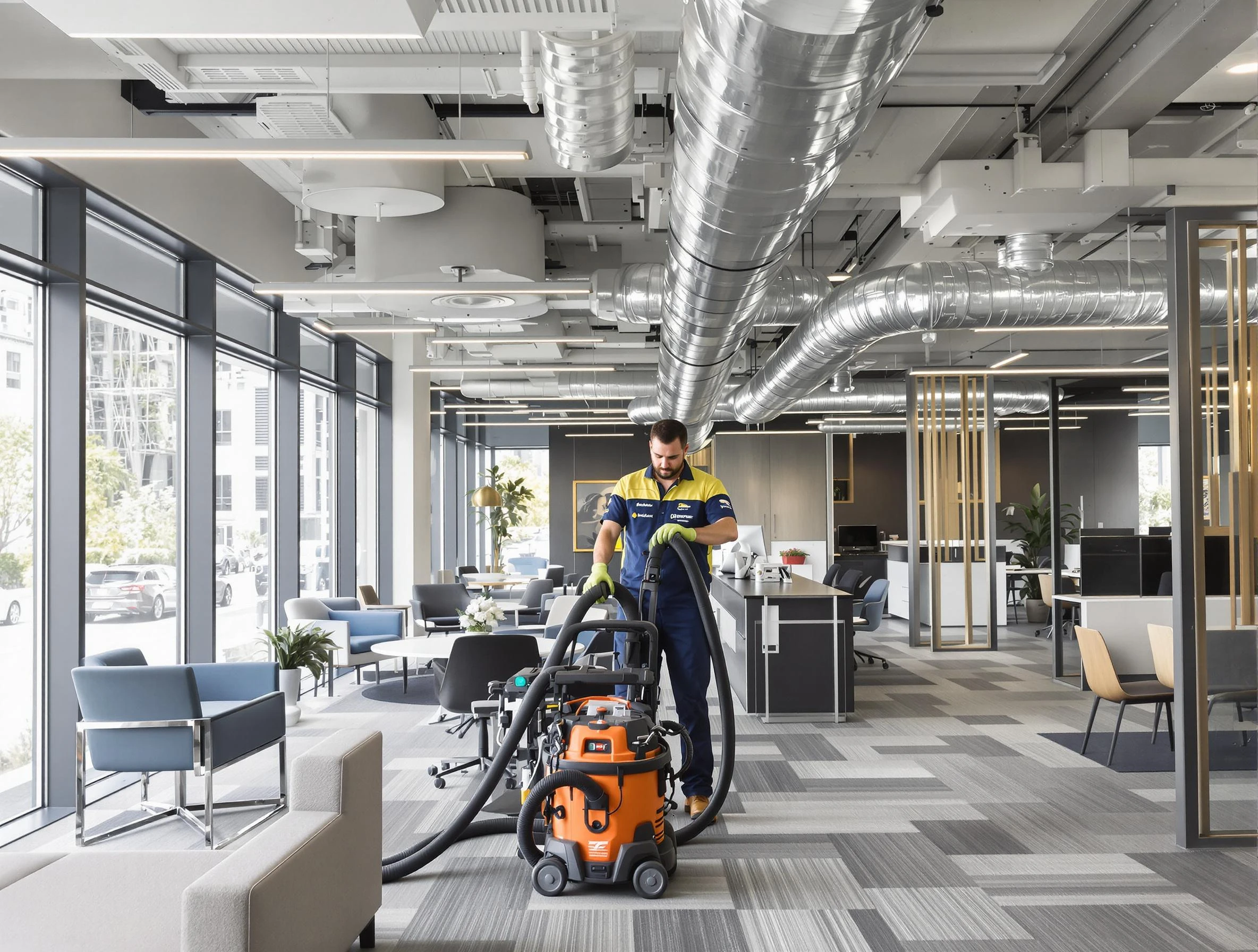 Temecula Air Duct Cleaning team performing thorough commercial duct cleaning at a Temecula business center